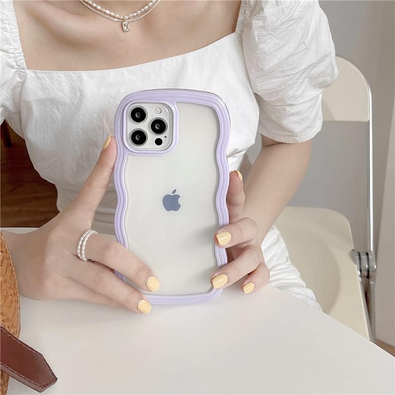 Funda con marco ondulado rizado para iPhone 15 Pro Max de 6.7 pulgadas, bonito patrón de forma de onda 2 en 1, a prueba de golpes, transparente,