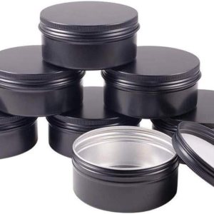 Latas de aluminio negro con tapa redonda de rosca superior, tarros de lata de almacenamiento de metal, latas de aluminio para almacenamiento de Latas de aluminio negro con tapa redonda de rosca superior, tarros de lata de almacenamiento de metal, latas de aluminio para almacenamiento de