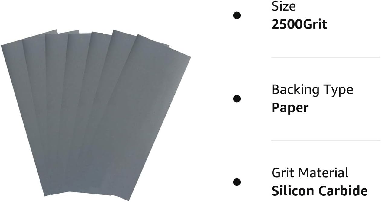 LotFancy Papel de lija de grano 2500, 45 unidades, papel de arena seca húmeda de 9 x 3.6 pulgadas, hoja de lijado de carburo de silicio para metal