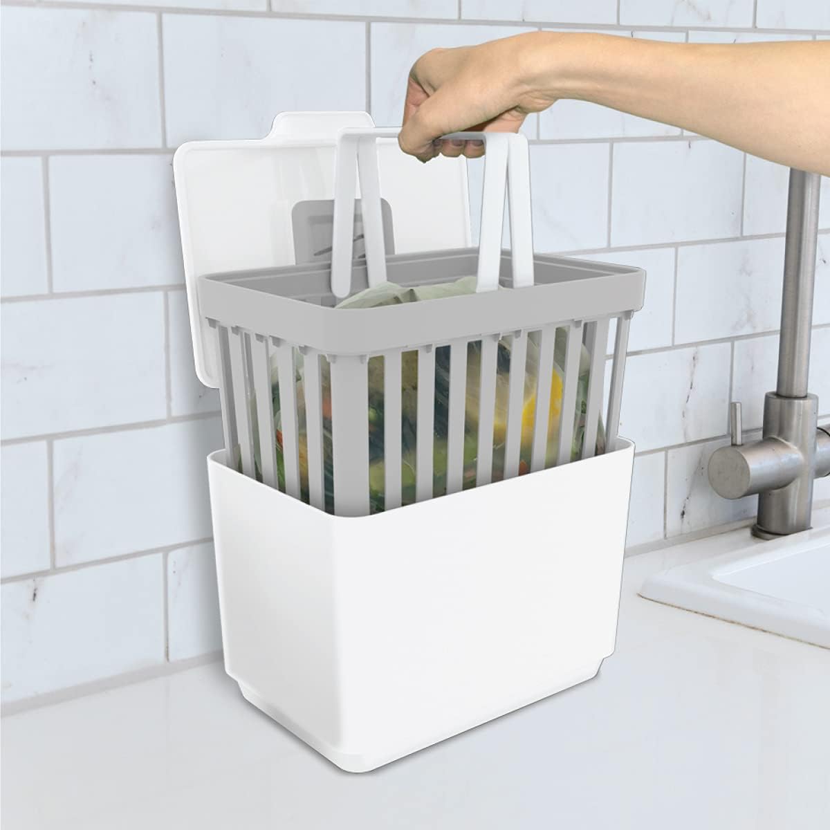GLAD Contenedor de abono para cocina, 1.5 galones, recipiente de plástico con cesta interior extraíble, soporte de almacenamiento de bolsas y