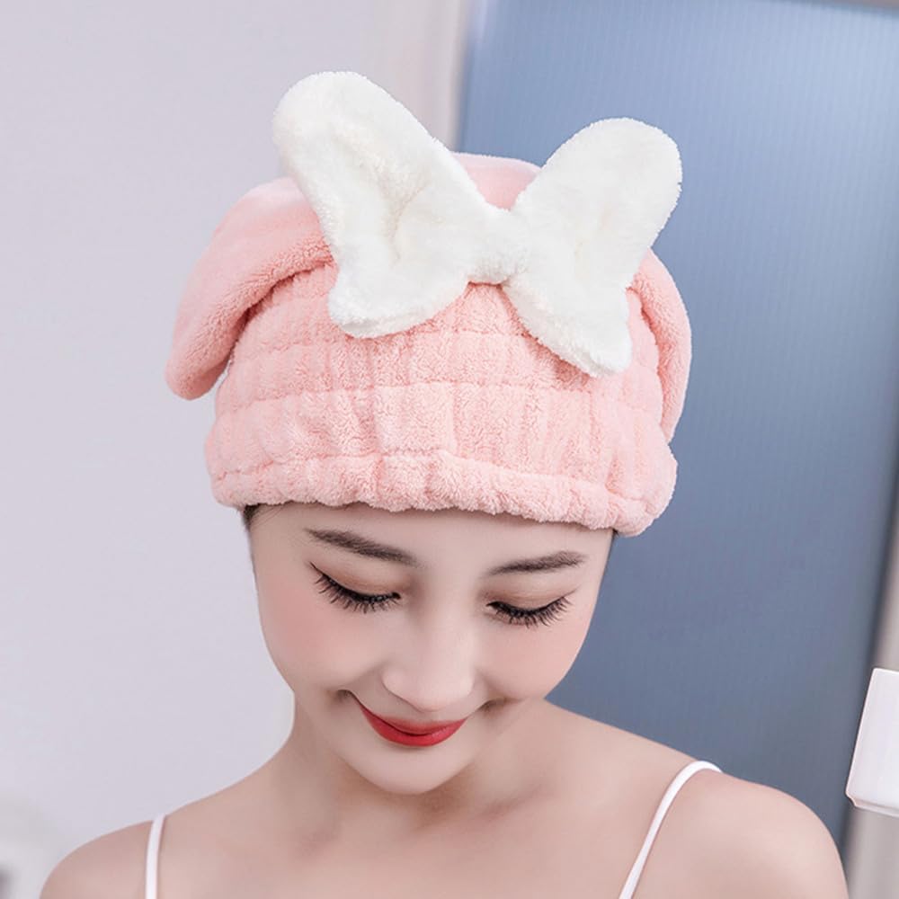 Toalla de pelo de forro polar coral, bonita decoración de nudo de lazo, turbante para el cabello, súper absorción de agua, toalla de secado rápido,
