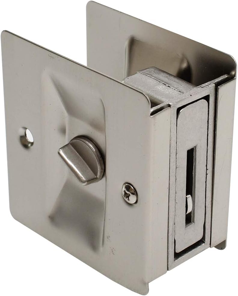 Litepak Cerradura de puerta de bolsillo deslizante de privacidad elegante fácil de instalar con tornillos (1 paquete, níquel satinado)