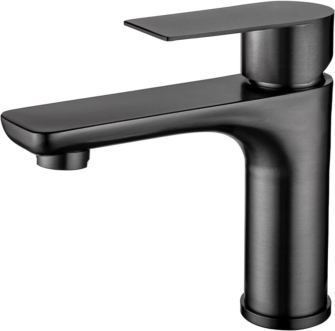 Grifo de lavabo de baño con un solo orificio de acero inoxidable de una sola manija para lavabo de tocador de montaje en cubierta moderno (metal)