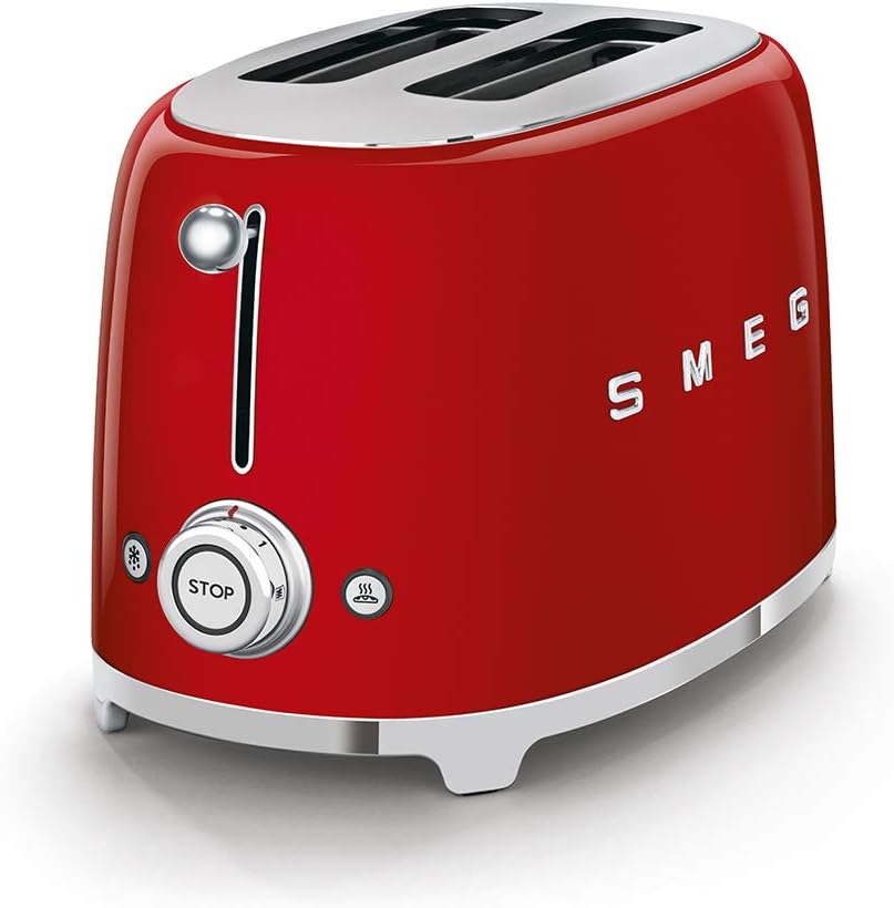 SMEG Tostadora de 2 rebanadas con combo de estante para sándwich, color rojo
