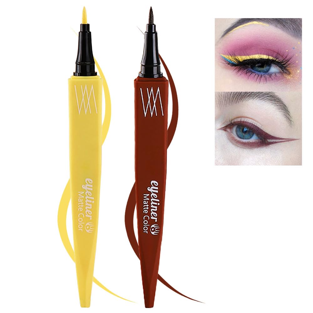 CAKAILA Lápiz delineador de ojos de gel líquido amarillo marrón, 2 unidades, de larga duración, impermeable, a prueba de manchas, delineador de ojos
