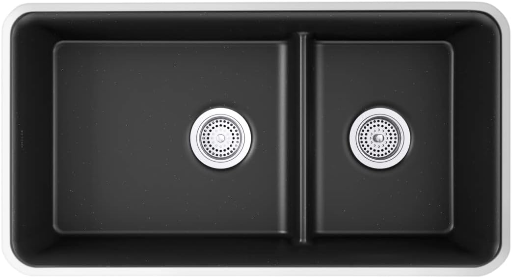 KOHLER Neoroc – Fregadero de cocina de doble tazón de montaje inferior, fregadero compuesto con división inteligente, cuenco de doble desplazamiento