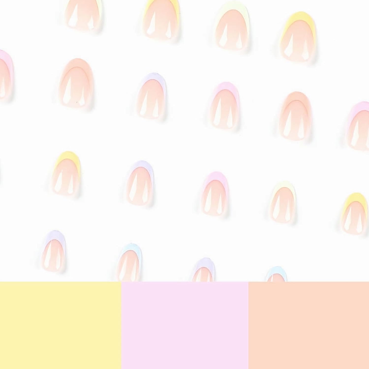 MISUD Uñas postizas cortas redondas a presión, ovaladas, brillantes, con pegamento, uñas acrílicas coloridas de punta francesa, uñas artificiales de