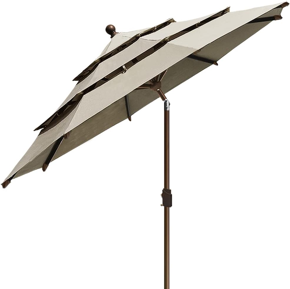EliteShade Sunumbrella – Sombrilla de patio de 9 pies y 3 niveles, para mercado, exteriores, mesa, no se decolora, con ventilación, color beige
