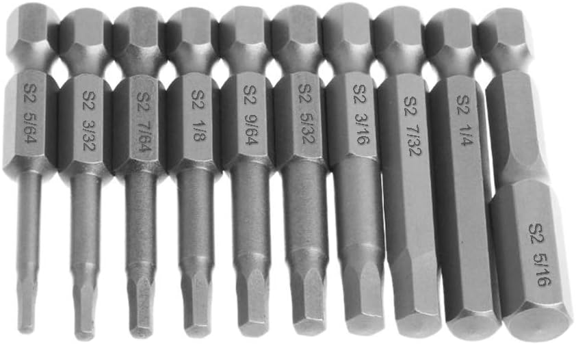 Bestgle Juego de 10 puntas de destornillador de cabeza hexagonal magnética 564-516 SAE con vástago hexagonal de 14 pulgadas, longitud de 1.969 in