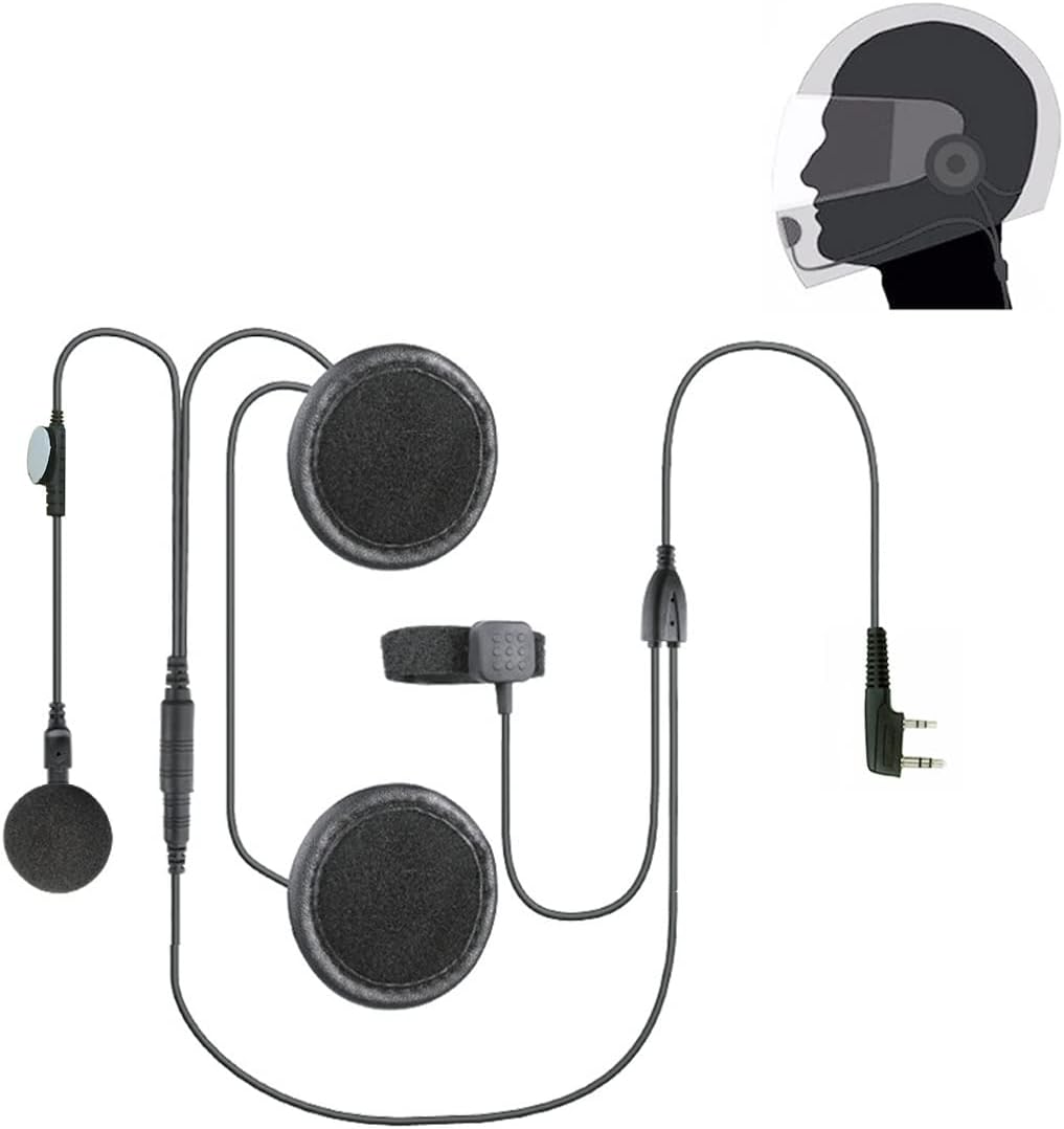 BAOFENG Kit de casco de 2 pines de cara completa para motocicleta, micrófono Ken WoodWOU XunPu XingLin ton Radio bidireccional Walkie Talkie, negro