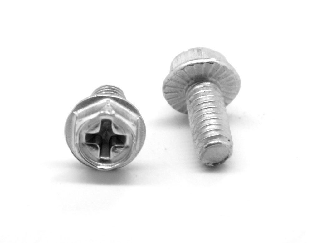 #8-32 x 38 “Tornillo de máquina de rosca gruesa Phillips Cabeza de arandela hexagonal con dentadura Acero de bajo carbono Zinc plateado Pk 100