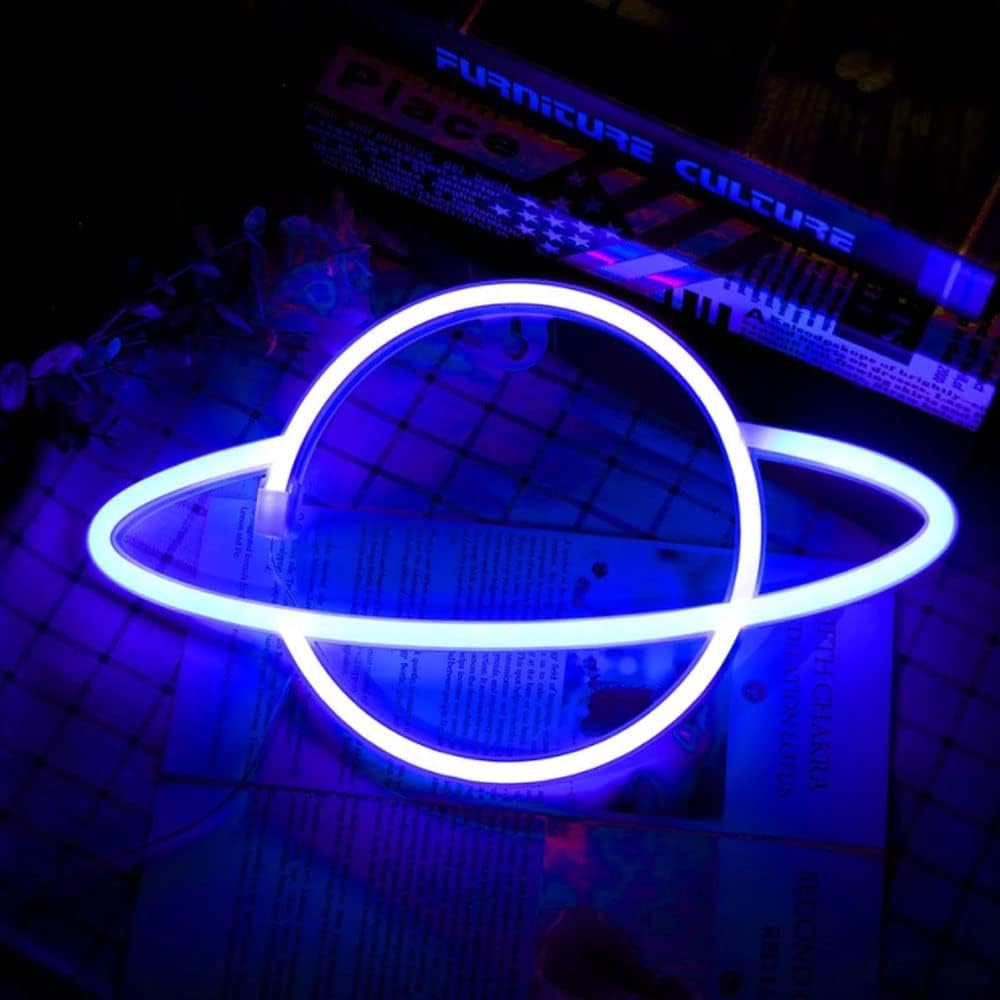 Lámpara de neón de planeta, lámpara de letreros de neón LED, fuente de batería, tira de luz de neón flexible, luz decorativa para colgar, luz