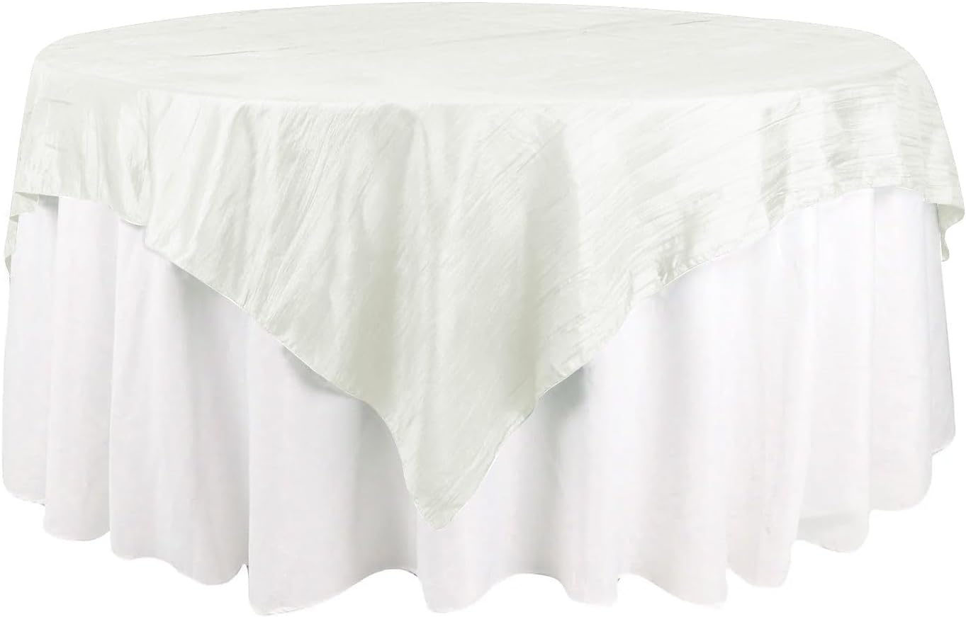 Efavormart – Mantel cuadrado de tafetán arrugado de acordeón marfil de 72 x 72 pulgadas