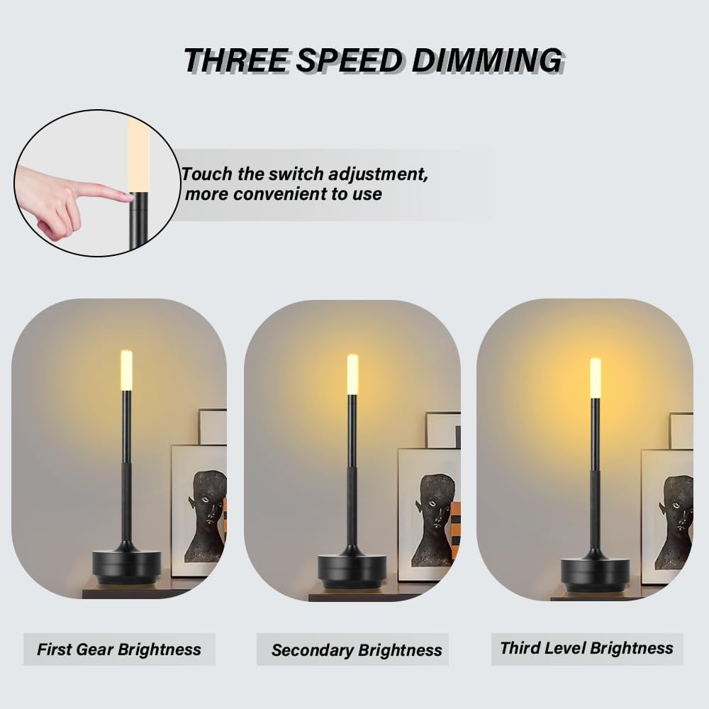 Lámpara de escritorio portátil de metal, lámpara de mesa LED inalámbrica, lámpara recargable de control táctil de 3 colores, lámpara de escritorio