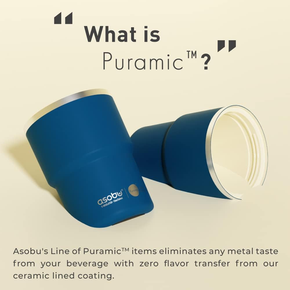 asobu Taza de viaje de acero inoxidable con revestimiento de cerámica, aislada con tapa a prueba de fugas y derrames, se adapta a portavasos