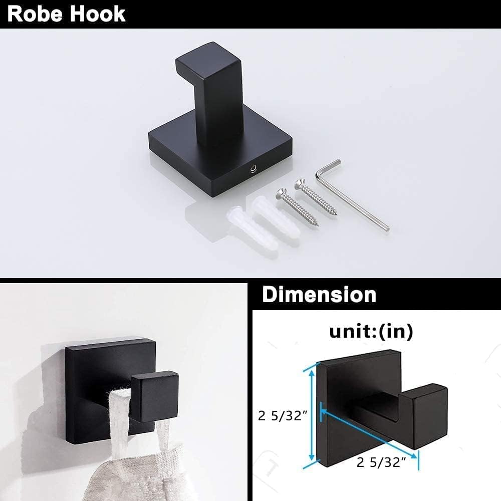 Juego de 4 piezas de accesorios de baño de color negro mate cuadrado de acero inoxidable SUS304 montado en la pared, incluye toallero de 24