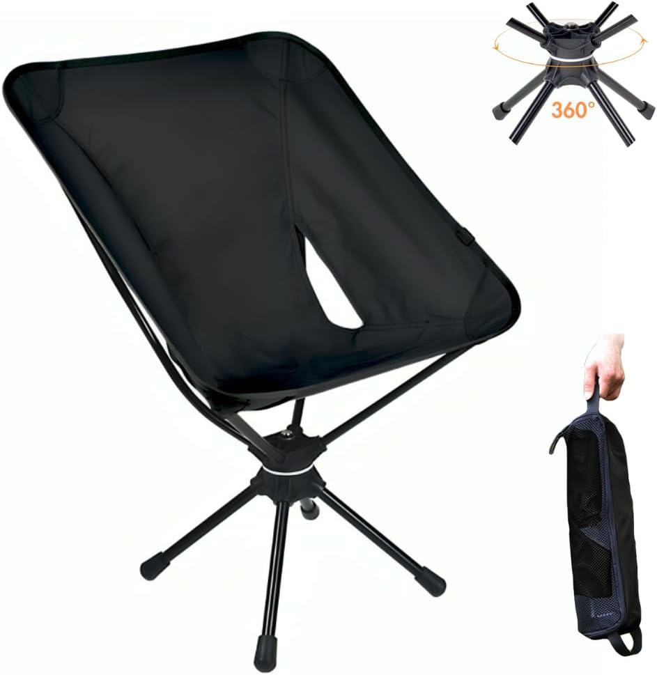 HiGropcore Silla de camping giratoria portátil – Sillas plegables ligeras para exteriores, silla compacta para mochileros, giratoria de 360 grados y