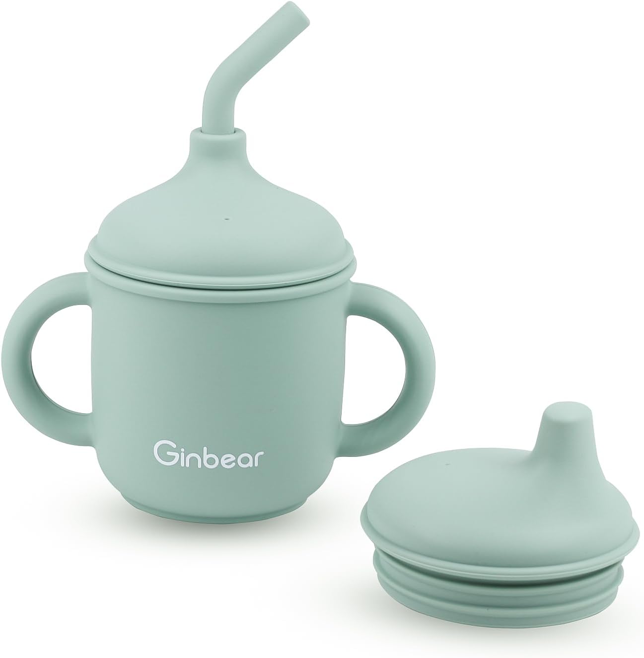 Ginbear Vaso de transición 2 en 1 para bebé, a prueba de derrames, con pajilla, taza de silicona para bebé con asas, tazas pequeñas de entrenamiento