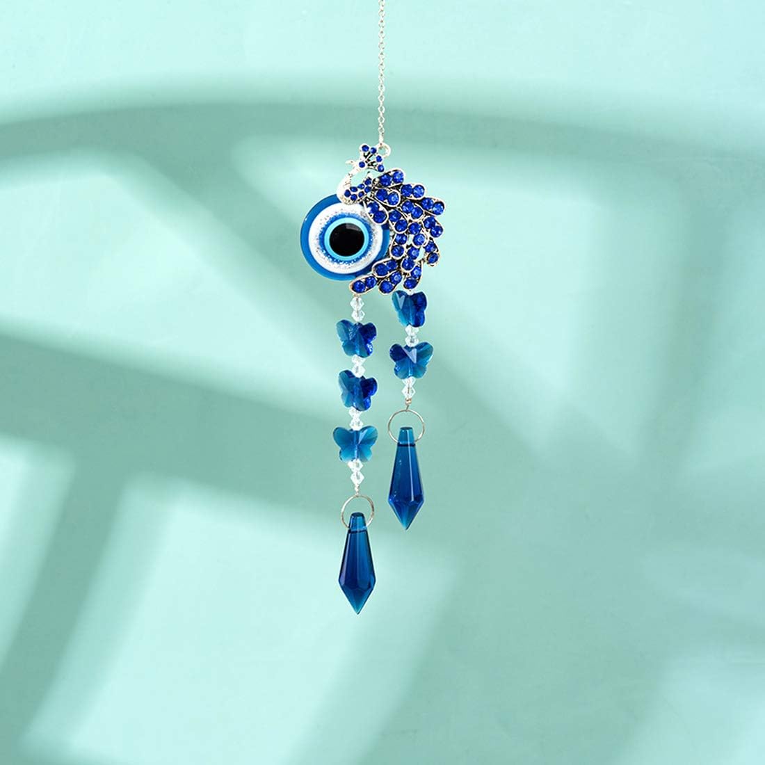Colgante colgante de cristal azul pavo real con protección contra el mal de ojo, regalo