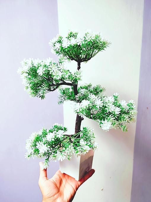 Árbol bonsái artificial, planta bonsái artificial para decoración del hogar, plantas de interior, árbol de gran tamaño con maceta (blanco)