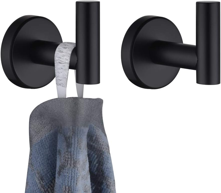 JQK TH100-PB-P2 – Gancho negro para toallas de baño, cocina, garaje, montaje en la pared (paquete de 2), acero inoxidable 304 negro mate, TH100-PB-P2