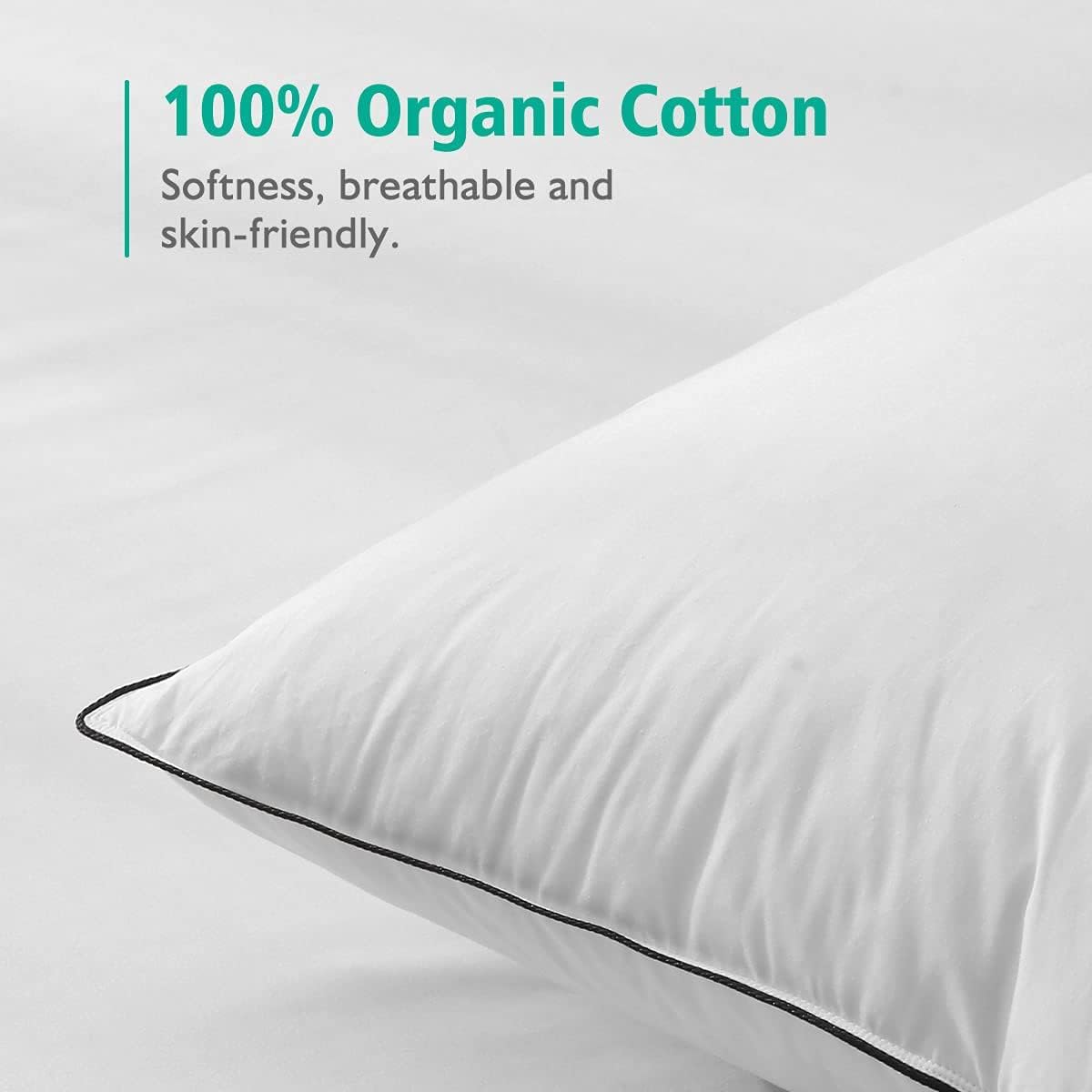 APSMILE Juego de 2 almohadas de plumas orgánicas, almohadas de cama de tamaño estándar para dormir con funda 100% algodón, almohada híbrida de