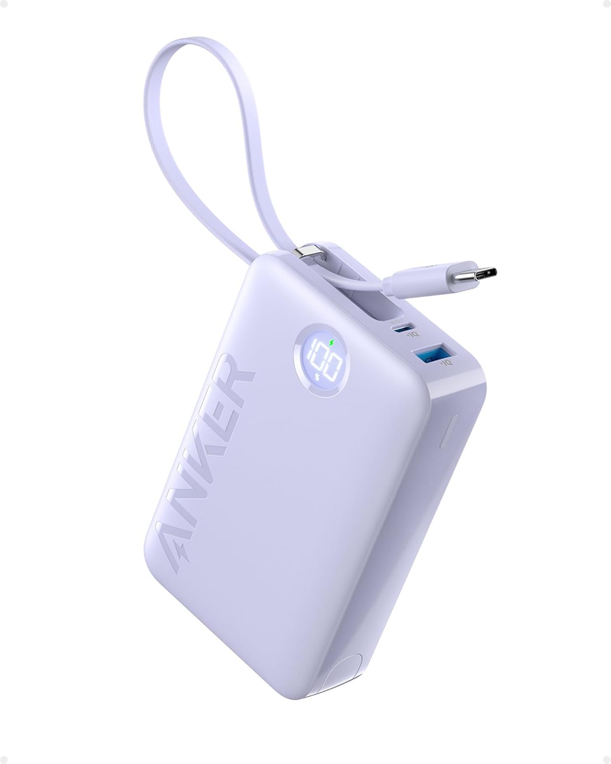 Anker Paquete de batería de batería de 20,000 mAh, 22,5 W, cargador portátil de carga de alta velocidad con cable USB C integrado, 1 USB-C, 1 USB-A,