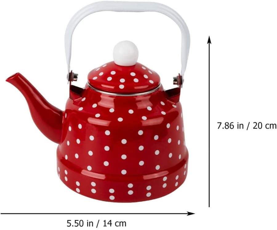 DOITOOL Hervidor de té esmaltado para estufa, tetera esmaltada, tetera de café con lunares rojos y blancos con filtro de acero inoxidable para el