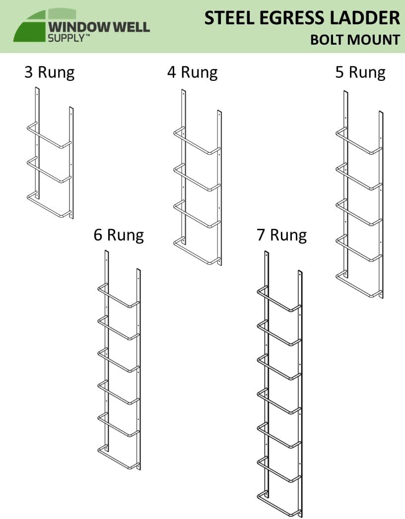 Escalera de salida para sótano con pernos, escalera de pozo de acero para ventana de egreso permanente, resistente, se adapta a todas las ventanas