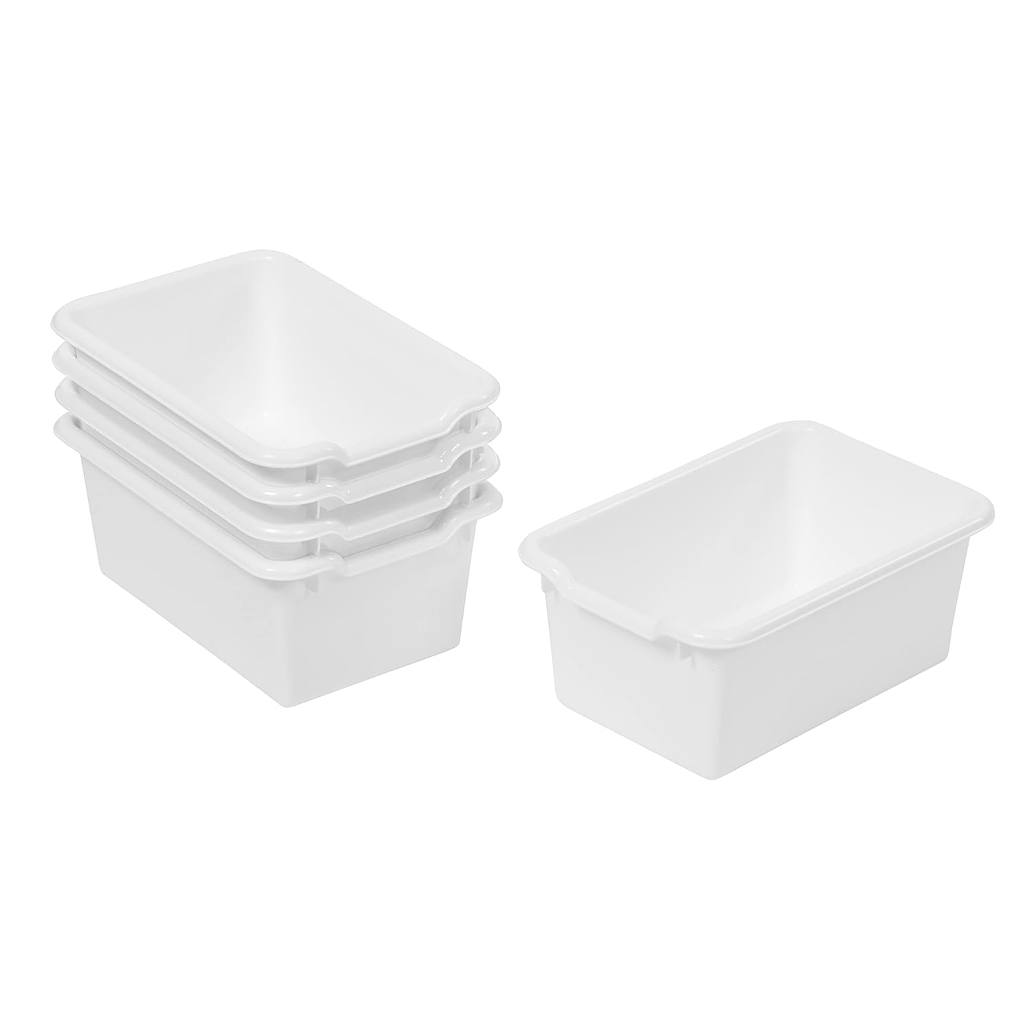 ECR4Kids Cubo de almacenamiento frontal con cucharada, organización multiusos, color blanco, 5 piezas