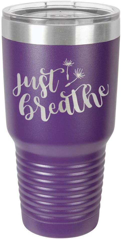 Just Breathe – Vaso morado de 30 onzas con popote y tapa superior deslizante  Taza de viaje de acero inoxidable  Comparar con Yeti Rambler