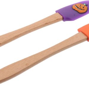 Raspador de silicona, 2 piezas, raspador de Halloween, utensilios de cocina, espátula de madera para hornear de calabaza para niños Raspador de silicona, 2 piezas, raspador de Halloween, utensilios de cocina, espátula de madera para hornear de calabaza para niños