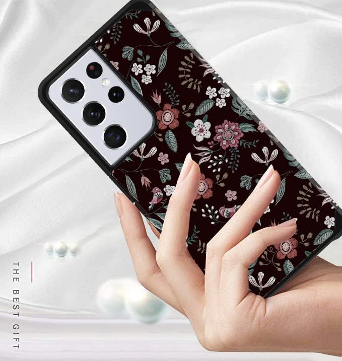 Funda para Samsung Galaxy S21 Ultra con diseño floral, funda para teléfono ShinyMax Galaxy S21 Ultra, funda híbrida de doble capa blindada
