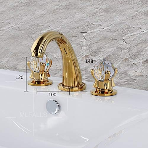 Grifo del fregadero del cuarto de baño 3 agujeros montado generalizado latón baño grifo cristal manija mezclador oro Ti-PVD (oro)