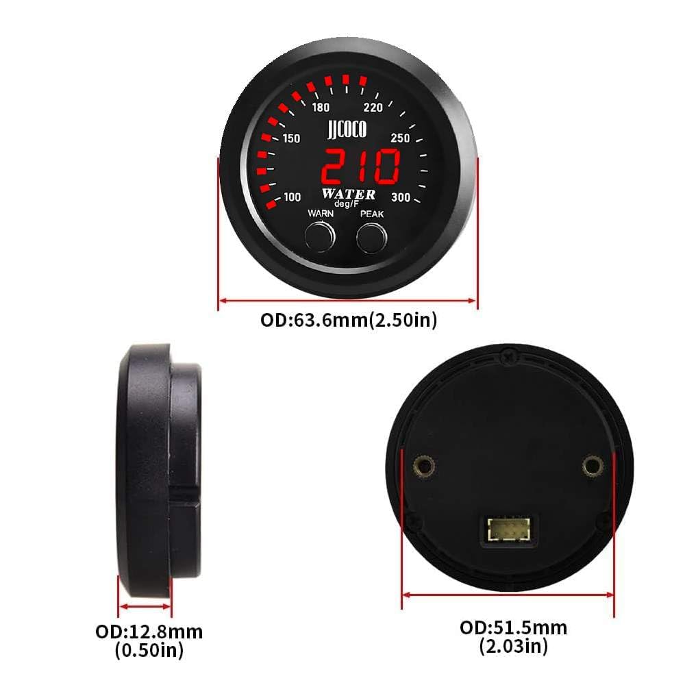 Medidor universal de temperatura del agua de 2.047 in 0-300F (-17  187C) LED digital rojo electrónico DC12V para automóvil automotriz con adaptador
