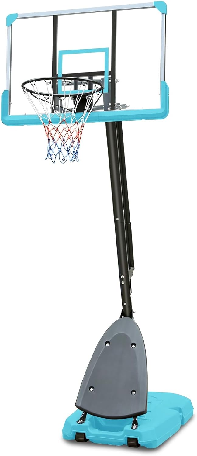 Aro de baloncesto portátil para interiores y exteriores, altura ajustable, 7.4-10 pies, sistema de portería de baloncesto con tablero de 44 pulgadas