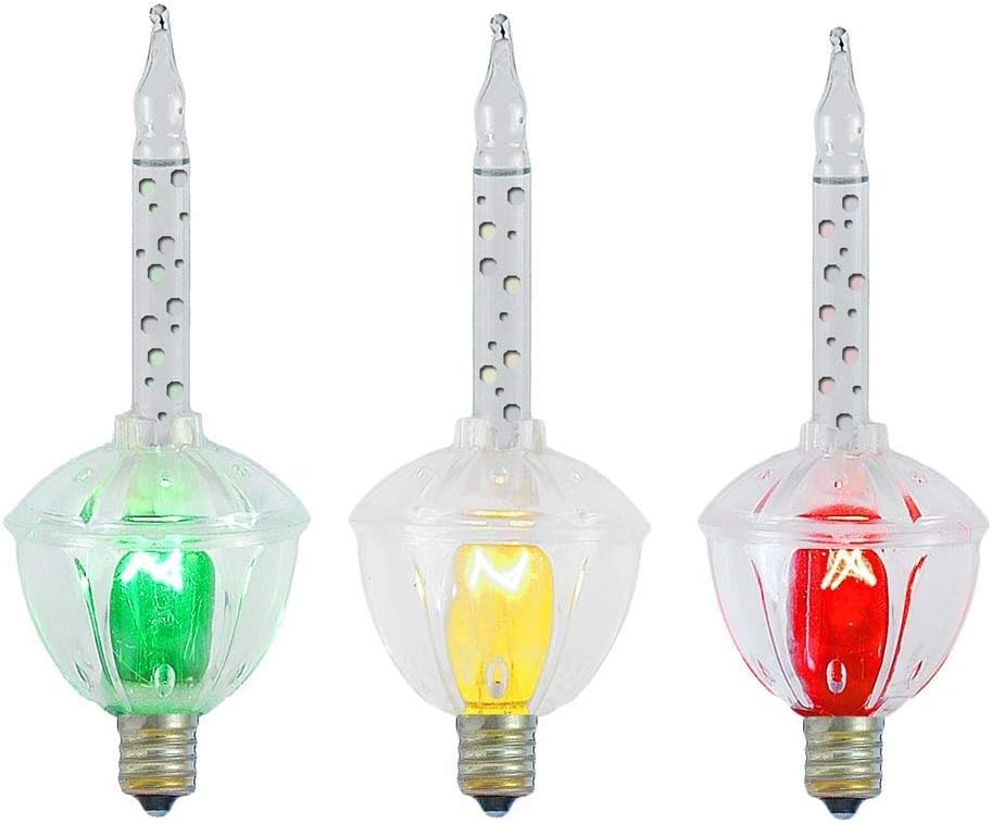 Novelty Lights Paquete de repuesto de 3 luces tradicionales de Navidad, base transparente multicolor, líquido transparente