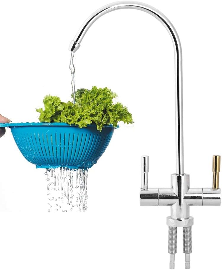 Grifo de fregadero de doble agujero, filtro de agua potable, 2 manijas para fregadero de cocina, ósmosis inversa cromada