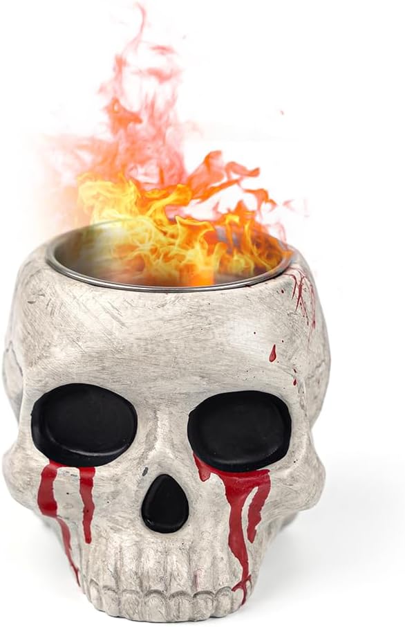 Cuenco para hoguera de mesa  Calavera de Halloween, decoración de fogata de alcohol con calavera, hormigón, chimenea, decoración interior y