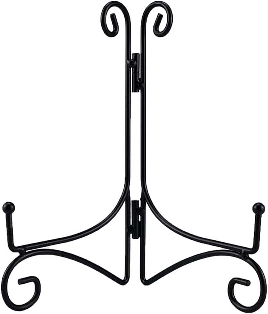 SVENJBB Soporte de placa de hierro negro, soporte de placa de 10 pulgadas para exhibición, soportes de metal pequeños para libros de cocina, marco