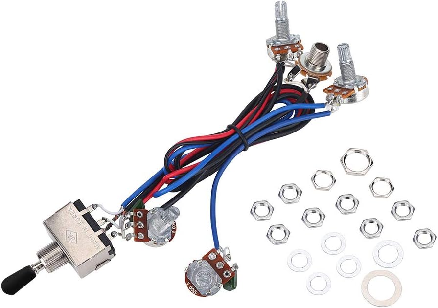 Alomejor Arnés de cableado para guitarra, 500K, ollas de 3 vías 2V2T, kit de arnés de cableado para Electirc Guitarra Bajo Musicains Regalo