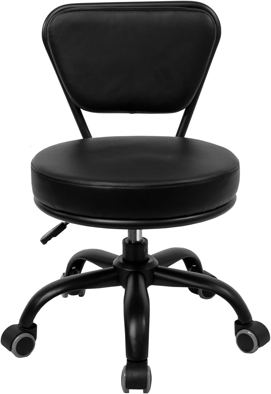 Dayton Asiento con ruedas para garaje (negro mate) neumático, taburete corto con altura ajustable de 13 a 15 pulgadas, perfecto para mecánico de