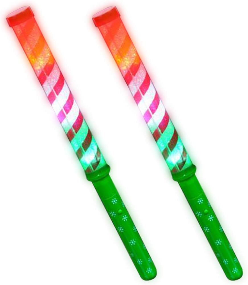 ArtCreativity Varitas de rayas de bastón de caramelo iluminadas, juego de 2, varitas LED intermitentes de 12.25 pulgadas para niños con baterías