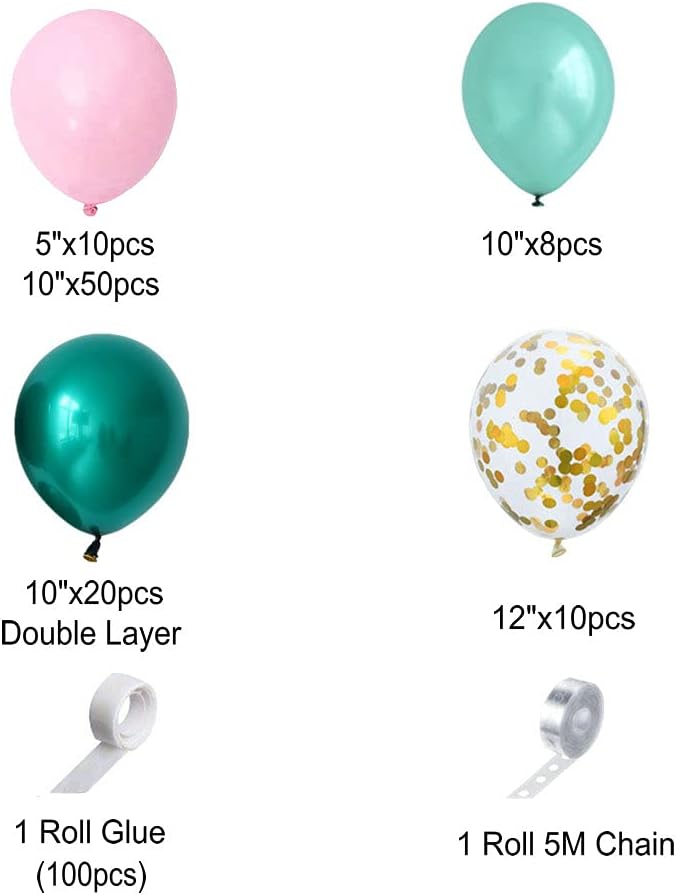 Since 105 piezas de suministros de fiesta temática de selva, verde, rosa, doble relleno, verde azulado, azul, dorado, confeti, globos de látex,