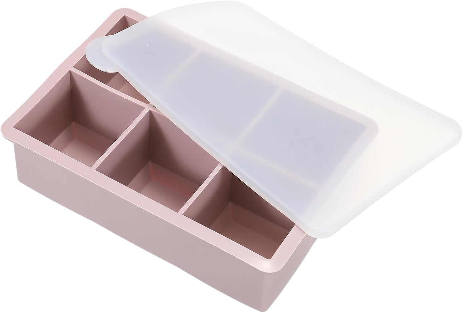 MECCANIXITY Molde para cubitos de hielo, bandeja de silicona para cubitos de hielo de 6 x 2 pulgadas con tapa para cóctel, jugo, bebida casera (rosa)