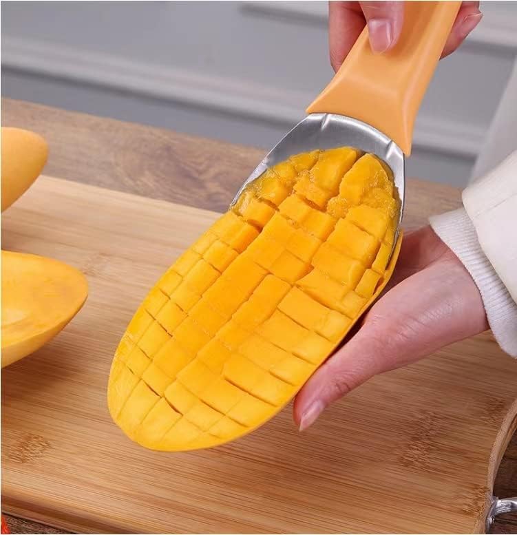 Cortador de mango de 2 piezas, cortador de sandía, artefacto de corte de mango, cuchara de frutas de acero inoxidable para fiestas familiares y