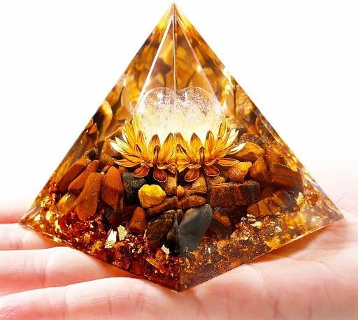 YATOJUZI Cristales de pirámide de orgón de 2.4 pulgadas, piedras preciosas de orgonita de ojo de tigre, chakras, reiki, para energía positiva,