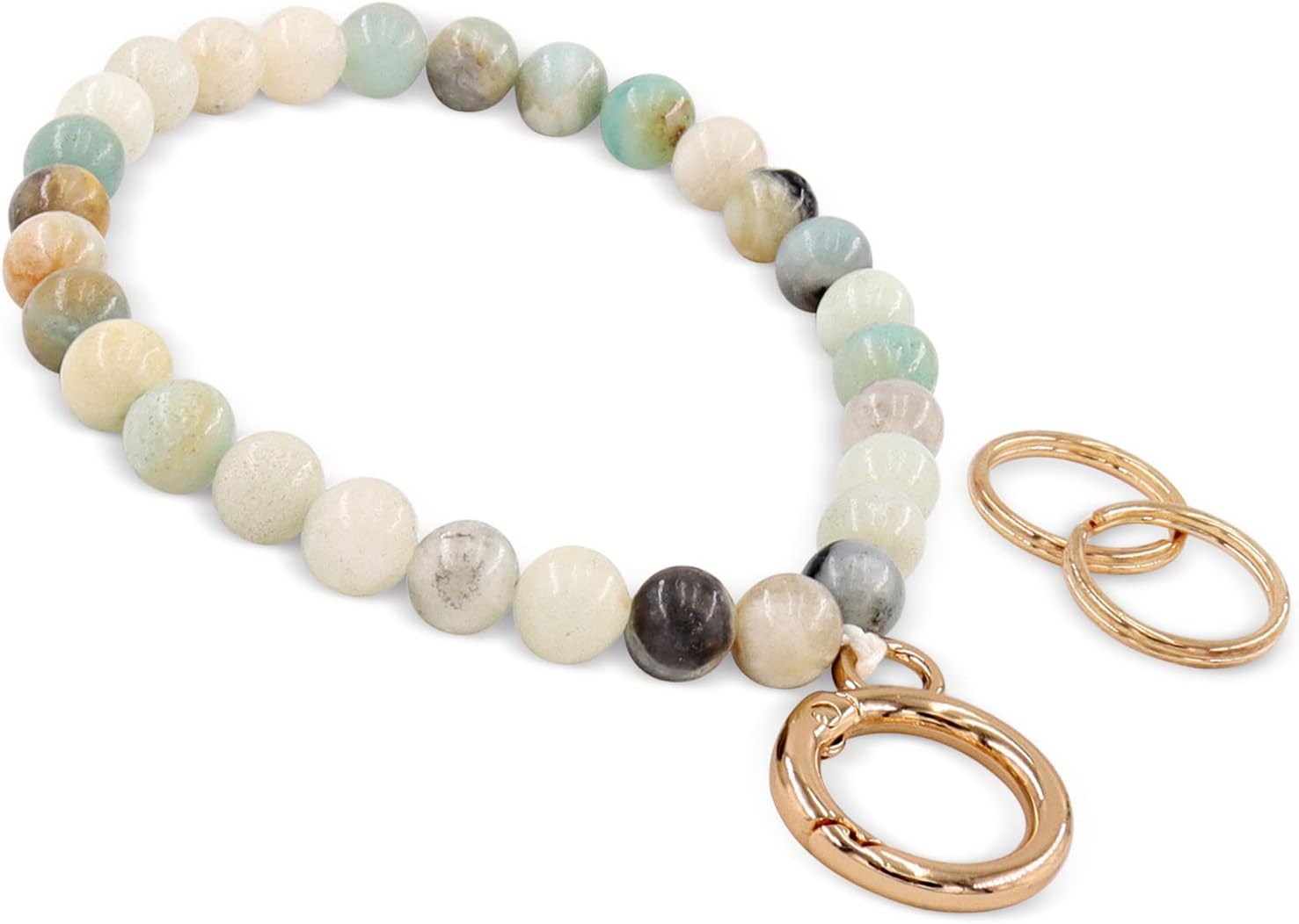 HONZUEN Llavero de muñeca con cuentas, cordón de piedra natural para mujer, correa de muñeca para llaves, cartera