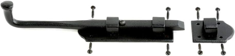 Renovators Supply Manufacturing Pestillo de perno deslizante 9 pulgadas. Perno deslizante estilo punta de bola de hierro negro con accesorios de