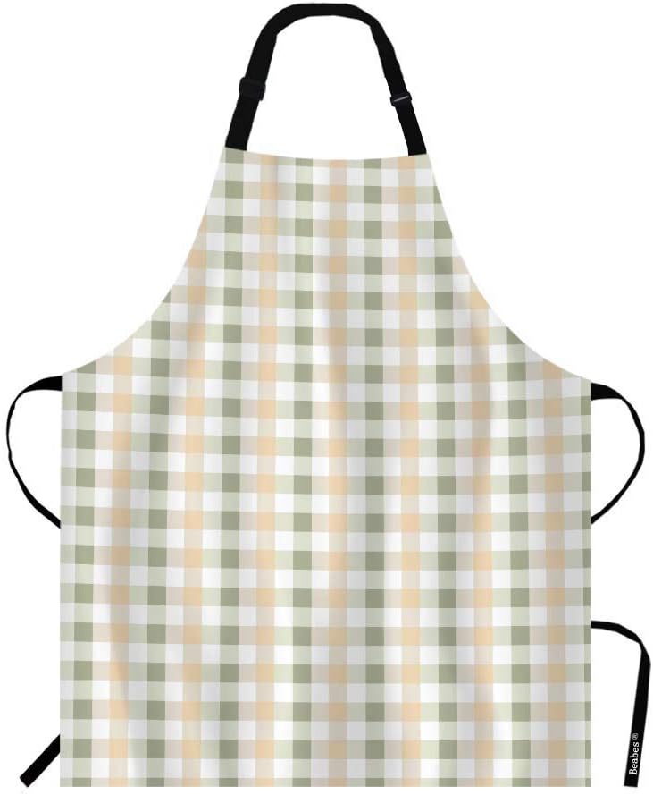 Beabes Delantal de cocina de tartán a cuadros verde naranja claro delantal babero Chef Restaurante
